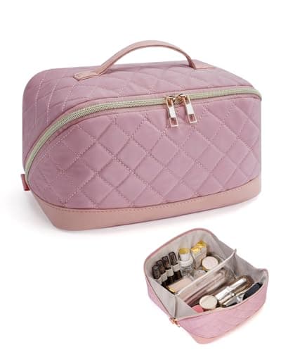 Travel Makeup Bag Quilted Cosmetic Bag for Women with Brush Compartments