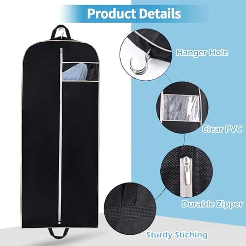 MISSLO 54" Travel Suit Bags for Men Garment Covers for Clothes Breathable Carrier Dress Garment Bag for Storage with Handle and Gusseted, Pack of 2 — view 4