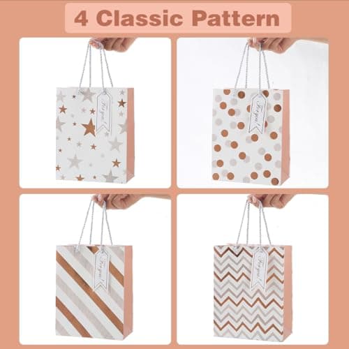 4Pack Medium Gift Bags with Tissue Paper,Rose Gold,4 Design,18 x 23 x 10CM — view 5