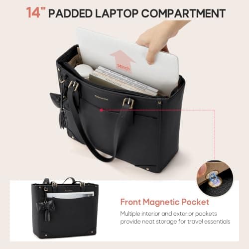 RAINSMORE Tote Bags for Women Large Handbag with 14 inch Laptop Black — view 5
