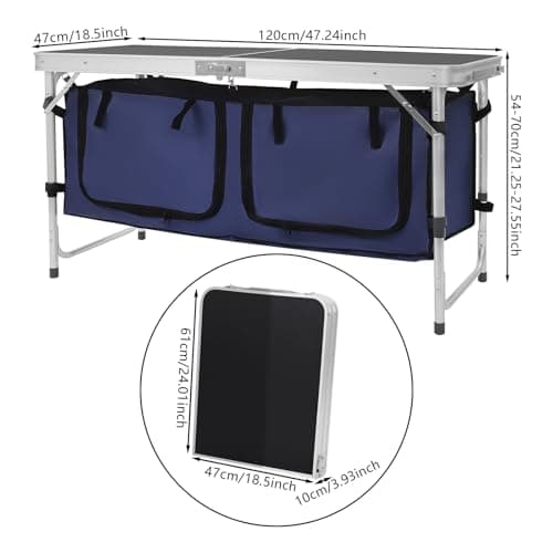 panfudongk Folding Camping Table,Camping Cupboards And Storage Folding Camping Kitchen Unit With Dual Panels Und Adjustable Legs For Outdoor, Hiking, Picnic,120 * 47 * 70cm — view 3