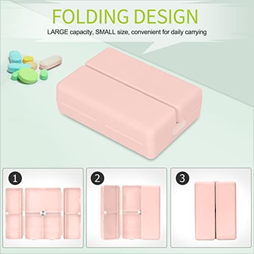 FYY 7 Day Pill Organiser, Travel Tablet Box, [Foldable Design] Weekly Medication Case, Portable Daily Supplements Storage Organizer for Vitamins, Cod Liver Oil, Small-Pink — view 3