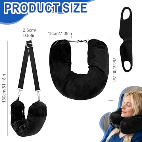 Binmiza Stuffable Neck Pillow for Travel, Travel Neck Pillows with Adjustable Strap & Sleep Mask, Fillable Travel Pillow with Clothes for Airplane Train Camping (Black) — view 2