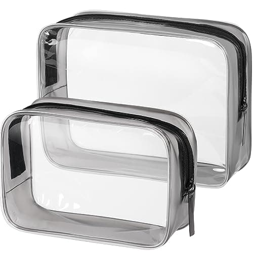 OSDUE Clear Toiletry Bags, 2 Pcs TSA Approved Airport Security Liquids Bags,Waterproof Cosmetic Clear Makeup Bags PVC Wash Bags for Women and Men, Travel Essential