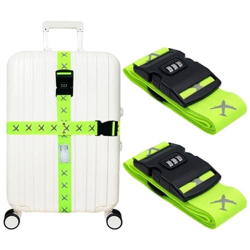 2Pcs Luggage Straps with Combination Lock, 200cm Adjustable Travel Suitcase Belts Travel Packing Accessories Suitcase Straps for Flight Trip, Easy to Recognize (Yellow)