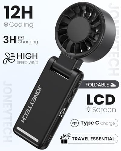 Joneytech Turbo Hand held Fan, High-Speed Portable Fan with Strong Airflow 4-in-1 Mini Small Clip/Neck/Desk/Travel Fan 360° Rotation Rechargeable Personal Fan for Travel Holiday essentials(Black — view 2