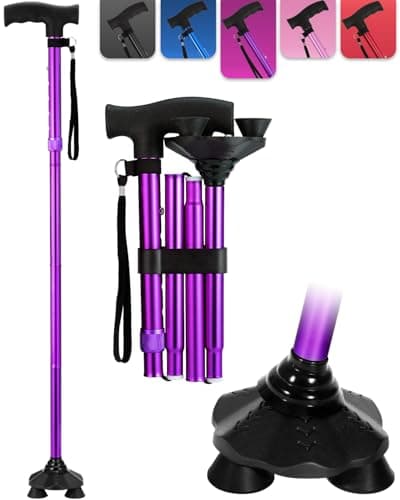 Walking Stick for Women, Folding Adjustable Walking Sticks for 5.2FT-6.1FT Ladies, Free Standing Cane with Pivot Tip, Collapsible Walking Stick for Elderly