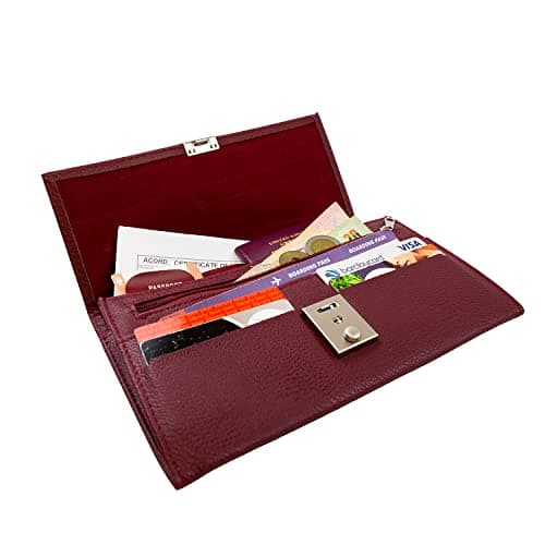 Woodland Leathers Passport Holder, Faux Leather Passport Holder Travel Wallet, Travel Document Wallet Organiser with RFID Credit Card Slot and Key Lock (Burgundy) — view 5