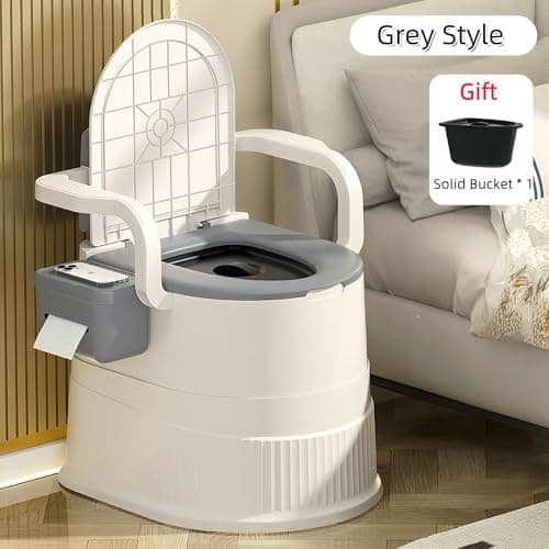 RVTENRIO Portable Toilet Chair with Backrest and Armrests - Grey — view 3