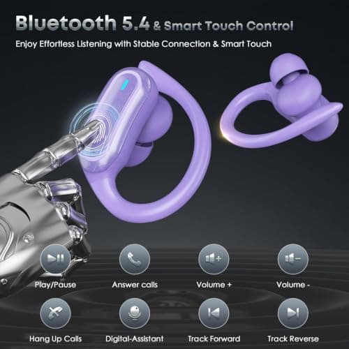 Wireless Earbuds, Bluetooth 5.4 Headphones, True Wireless Stereo Sound Earphones with Noise Cancelling Mic, Fast Charging, IPX7 Waterproof, Comfort Fit Ear Buds for Sports/Workouts (light purple) — view 4