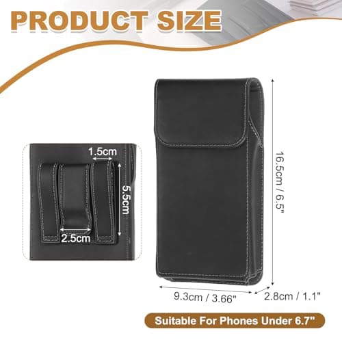PATIKIL Phone Holder Belt Case, 6.7 Inch PU Leather Pouch Men's Waist Bell Clip Cases with Belt Clip for Universal Mobile Phone Outdoor Sport Travel, Black — view 2