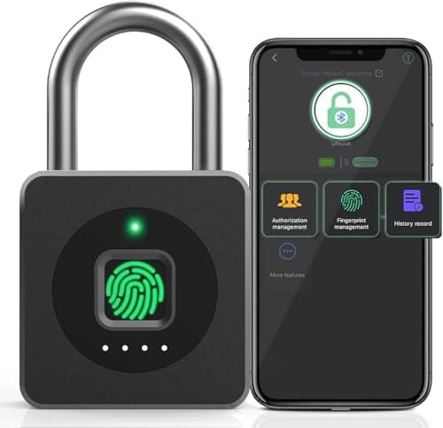 Anweller Fingerprint Padlock,Smart Padlock with APP,Biometric Padlocks with Fingerprint,Gym Locker Padlocks Waterproof Suitable for Gym, Locker, Gates, Fence and Storage Black