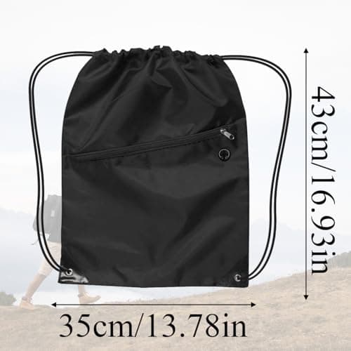 YILUXIANGYANG Drawstring Bag, Large Capacity PE Bags with Front Pocket Waterproof Drawstring Backpack for Women/Men Beach School Swimming Outdoor Sports Travel Yoga (Black, 1 Pc) — view 2