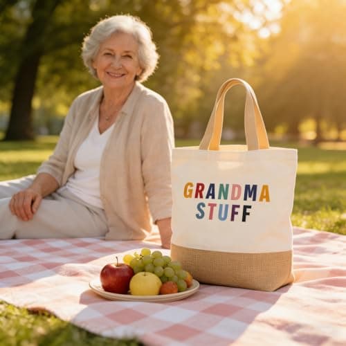 DAWKJOA Canvas Tote Shopping Bag With Keyring Set, Cute Grandma Birthday Gifts For Grandma, Mothers Day Present Idea Women, 35x37cm Shopper Handbag — view 2