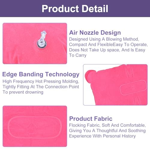LICQIC 2 PCS Inflatable Pillows, Blow Up Cushion, Air Pillow for Camping,Travel, Sunbathing, Neck Lumbar Support (Rose Red) — view 3