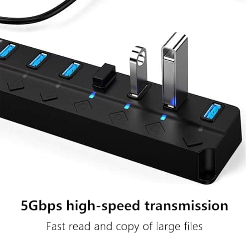 SueaLe USB3.0 Adapter With 7 Expandable Port Individual Switches LED Indicators For Travel And Office Use USB Splitter Individual Switches USB Hub — view 4
