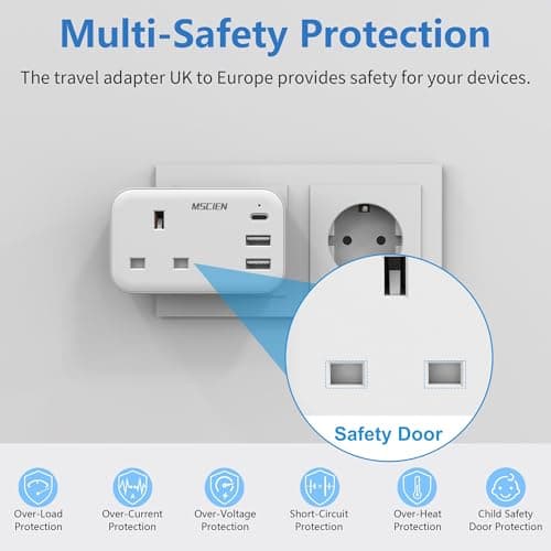 Mscien 2 Pack UK to European Plug Adapter with USB-C, EU Travel Plug — view 6