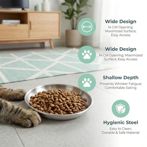 4 Pcs Cat Bowls Stainless Steel, 14cm Wide Shallow Kitten Bowls Set, Whisker Friendly Cat Food Bowl for Dry Wet Food, Small Pet Feeding Dishes — view 2