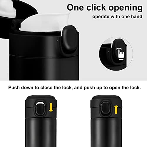 YINJAM 450ML Travel Mug Reusable Coffee Cup Insulated Thermal Mug Stainless Steel Leakproof Flask Tumbler for Hot Cold Drinks (Black) — view 2
