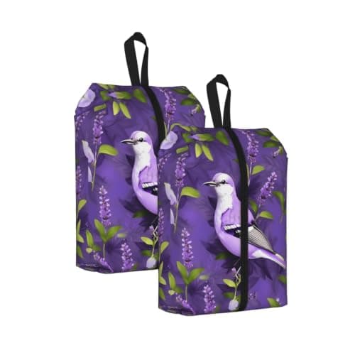 Bird in Purple Lavender Floral Flowers Print Waterproof Shoe Bag Travel Bag with Carry Strap Storage Bag Versatile Cosmetic Bag-2pcs