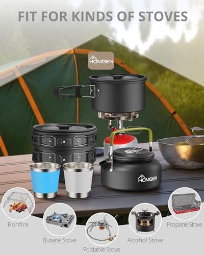 HOMGEN Aluminium Camping Cooking Set with Folding Cutlery for 2-3 People — view 4
