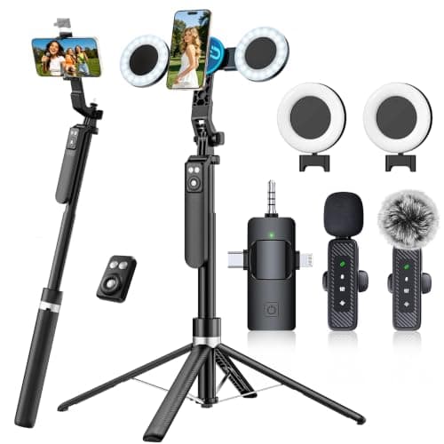 Magnetic Phone Tripod Vlogging Kit for iPhone/Android,180cm Selfie Stick