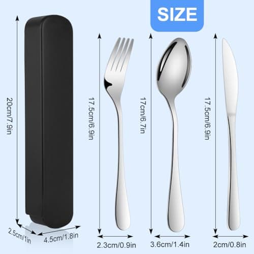 ABOHU Cutlery Set with Portable Pouch Case, 3 Piece Stainless Steel Flatware Set, Tableware Silverware Set with Spoon Knife and Fork Set, Mirror Polished, Dishwasher Safe - Black — view 2