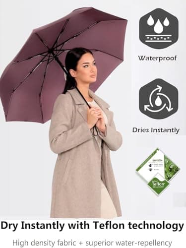 Windproof Travel Umbrella - Compact, Light, Full Automatic Open/Close - Folding Backpack Umbrella for Rain & Sun UV Preotection For Men & Women, Unbreakable 8 Fiberglass Ribs UK Design (Pecan) — view 5