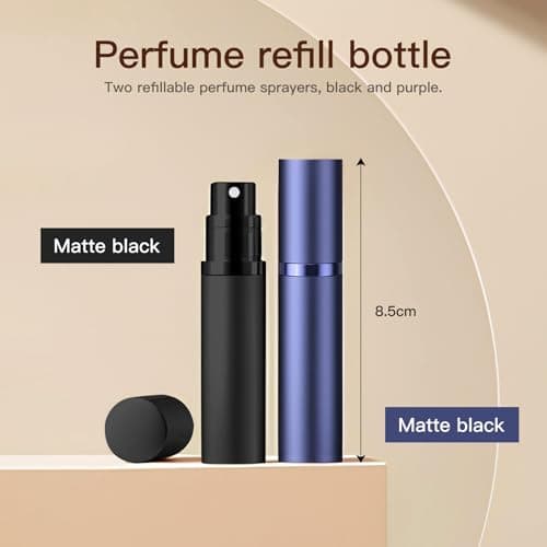 Refillable Perfume Atomiser Travel Bottle 2 Pack 5ml, Mini Portable Perfume Atomiser, Small Travel Perfume Spray Bottle, Pocket Size Bottom Filling Perfume Dispenser for Women and Men (Black+Purple) — view 2