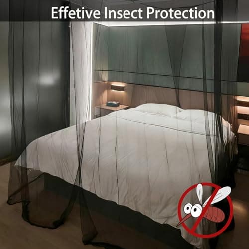 MC-Hotfire Mosquito Net for Single and Double Beds (210×190×240 cm) – Black 4-Corner Bed Canopy with 4 Openings, Includes Hanging Kit & Carry Bag – Fine Mesh Insect Net for Bedroom, Camping & Travel — view 4
