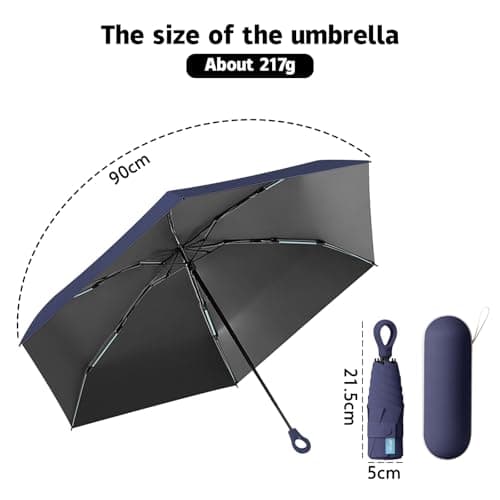 Detontek 6 Ribs Mini Travel Umbrella, Mini Folding Umbrella, Small Umbrella, Pocket Umbrella, Umbrella With Buckle Handle, Dual Purpose, With Storage Box (Navy Blue) — view 2