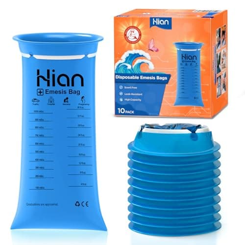 Hion Sick Bags 10 Pack - High Density Vomit Bags, Leak-Resistant & Portable