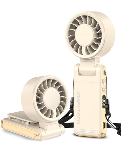 Joneytech Portable Handheld Fan, Rechargeable Personal Fan with 100-Level High Speed, 12-Hour Cooling & LED Display, Small Pocket Fan for Travel Commute Outdoor, Great Gifts for Women(Cream)