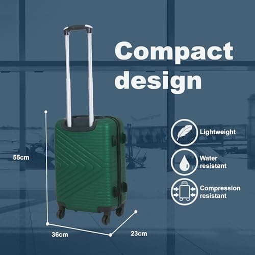 Planet Direct Green Cabin Suitcase (55x36x23cm) | Hard Shell Lightweight Suitcase | 3-Digit Lock | 4 Spinner Wheels | Telescopic Handle | Carry On Luggage — view 3