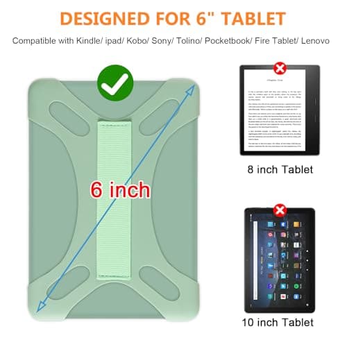 HoYiXi Universal Case for 6 inch Kindle eReader Compatible with Paperwhite(2015/2018)/Pocketbook and Tolino/Kobo Clara HD,For 6'' eReader with High Elasticity Hand Strap,Green — view 2