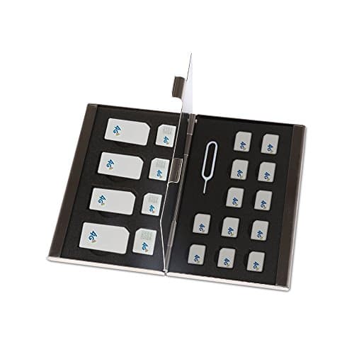 Sim Card Holder Case Storage for 20 Sim Cards Micro, Nano & Standard Sims with Ejection Tool Anti Shock Ideal for Travelling Thin Wallet Style made from Aluminium by King of Flash