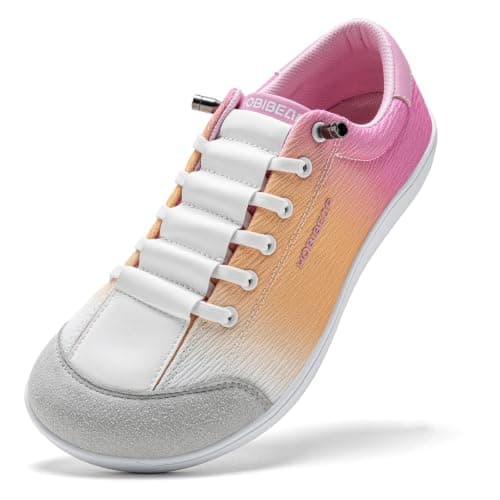 HOBIBEAR Unisex Wide Toe Trainers for Men Women Outdoor Trail Running Minimalist Walking Shoes Lightweight and Breathable Orange Pink