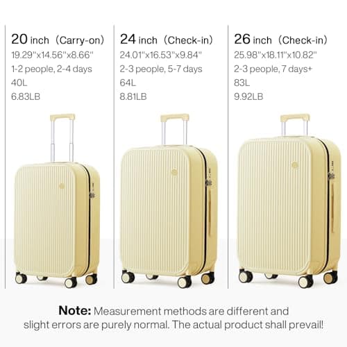 mixi Luggage with Spinner Wheels Hardshell Lightweight Rolling Suitcases PC with Cover & TSA Lock for Business Travel, Lark Yellow TSA2, 0 — view 6