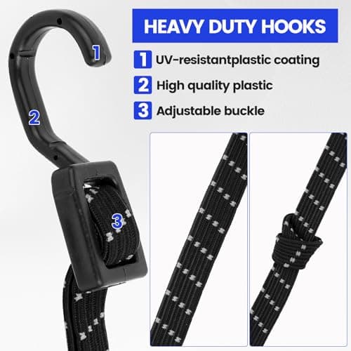 4 Pcs Bike Luggage Straps with Hooks, Elastic Bike Bungee Straps, 39.37 InchBungee Cords with Hooks, Reflective Bungee Cords and FixingsBungee Rope for Caravan Trucks RVs Roof Rack Strapss — view 5