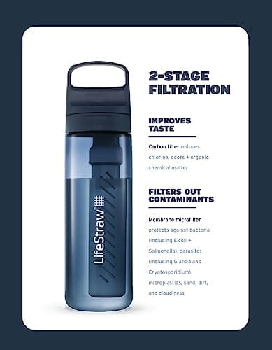 LifeStraw Go Series — BPA-Free Water Filter Bottle for Travel and Everyday Use Removes Bacteria, Parasites and Microplastics, Improves Taste, 22oz Laguna Teal — view 2
