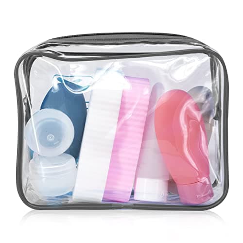 Clear Travel Toiletry Bag TSA Approved Quart Size Travel Bag Airport Carry on Liquid Bag Cosmetic Pouch Shower Bag Transparent Toiletries Bag Airport Security Toiletry Bags(Black) — view 4