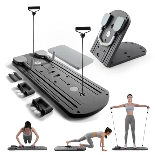 Myga Pilates Reformer Machine - Foldable Pilates Board with Rebound Ab Roller, Resistance Bands, Push Up Bars & LED Counter for Full Body Workout - Multifunctional for Home, Gym & Travel (Black)