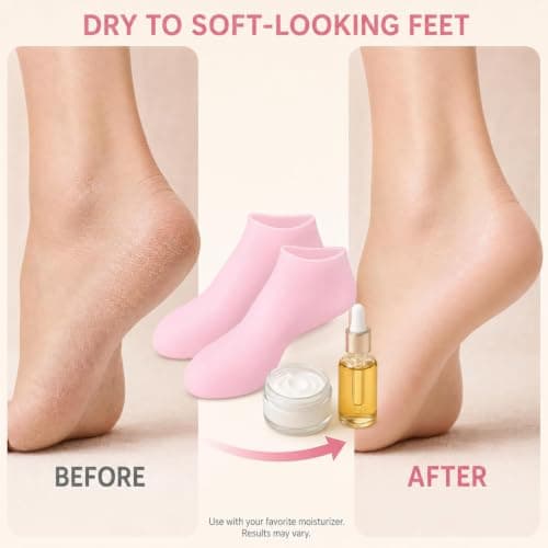 Silicone Socks for Moisturising Feet, Silicone Foot Care Socks, Moisturizing Silicone Foot Socks – Reusable Gel Heel Sleeves for Dry, Locks in Cream, Textured Sole for Grip, Home Spa Care，Pink — view 5
