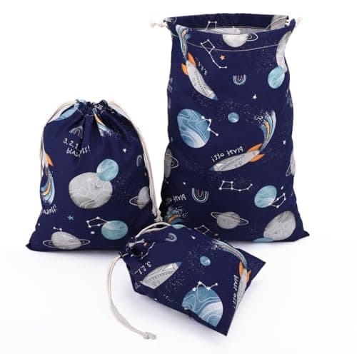 Amoyie Cotton Drawstring Bag 3pcs, Kids Storage Bag, Fabric Organiser Pouch — view 3
