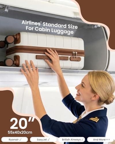 Shavont 20 Inch Cabin Suitcase 55x40x20cm Carry on Hardshell Luggage(Cream) — view 3