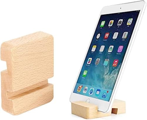 DUXIAOSHA Cell Phone Stand, Universal Tablet Stand Pocket Desktop Holder Cradle for Mobile eReader eBook Video-Calls Office Home Kitchen or Travel Wooden Phone Stand- 1 pack