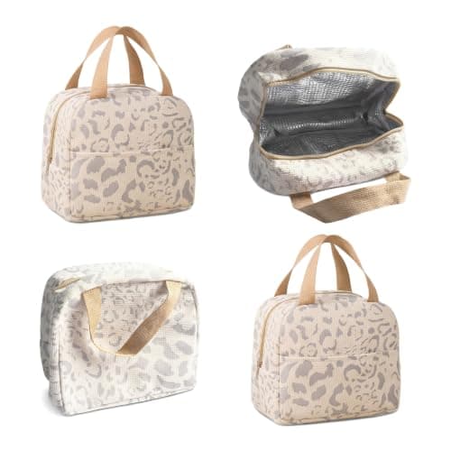 Merzio Insulated Lunch Bag for Women Men, Large Capacity Leakproof Cooler Tote Bag, Reusable Thermal Lunch Box with Multi-Pockets for Work, Office, Picnic, Beach, Travel（Beige）