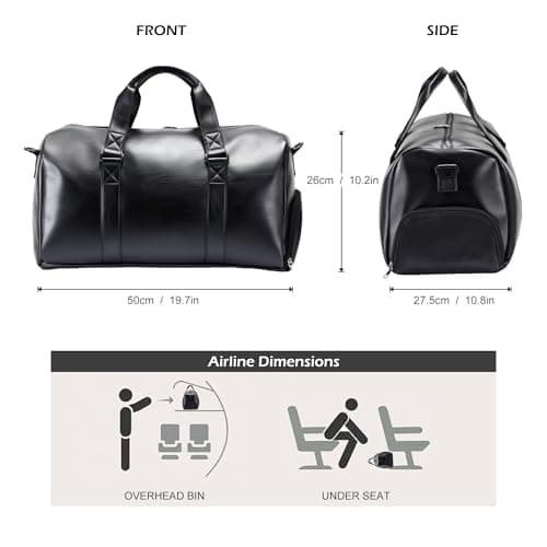 Travel Duffel Bag with Shoe Compartment, 35L Faux Leather Weekender Overnight Bag, Compact Carry On Travel Tote Gym Bag for Men and Women, Waterproof, Black Duffel Bag — view 3