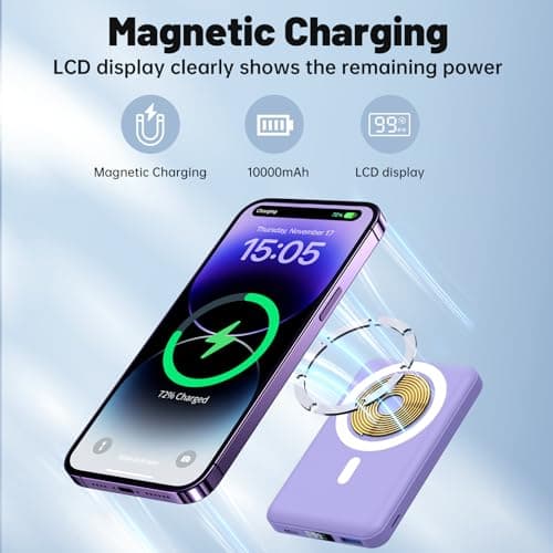YAGOPAL Power Bank 10000mAh Magnetic Wireless Power Bank with Foldable Stand and LED Display Portable Charger 22.5W PD Fast Charging Battery Pack For iPhone 16/15/14/13/12 Mini Pro/Pro Max — view 5