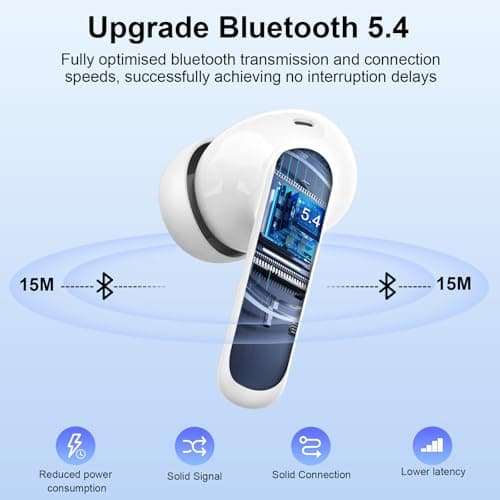 Btootos Wireless Earbuds, Bluetooth 5.4 Headphones In Ear with 4 ENC Noise Cancelling Mic, 2026 New Bluetooth Earphones Mini Deep Bass Stereo Sound, 36H Playtime LED Display IP7 Waterproof White — view 2